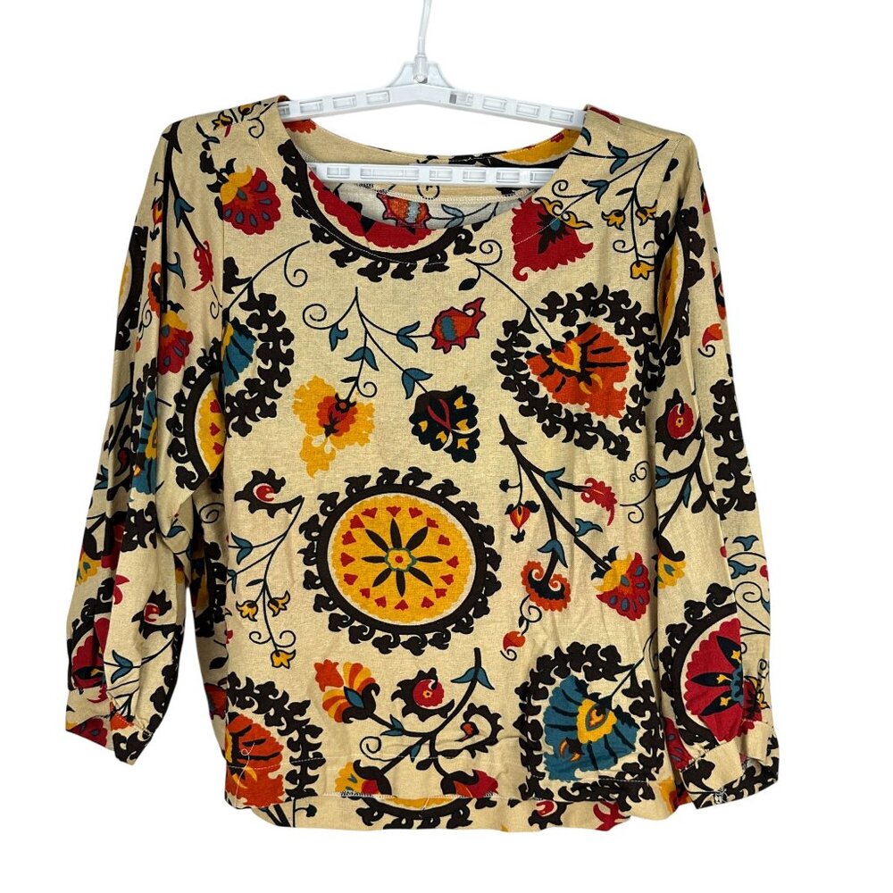 Cellabie 3XL Womens Floral Long Sleeve Top Cotton Polyester Blend Multi Color